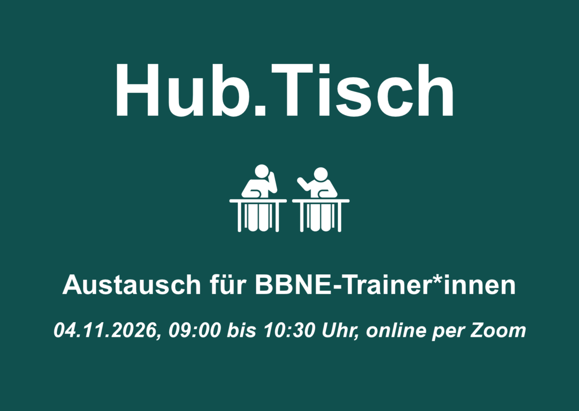 Ein Icon zeigt zwei Personen, die an Tischen sitzen und sich unterhalten.